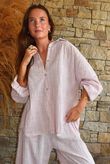 Sundaze Cheesecloth Chalk Stripe Boyfriend Shirt Rose